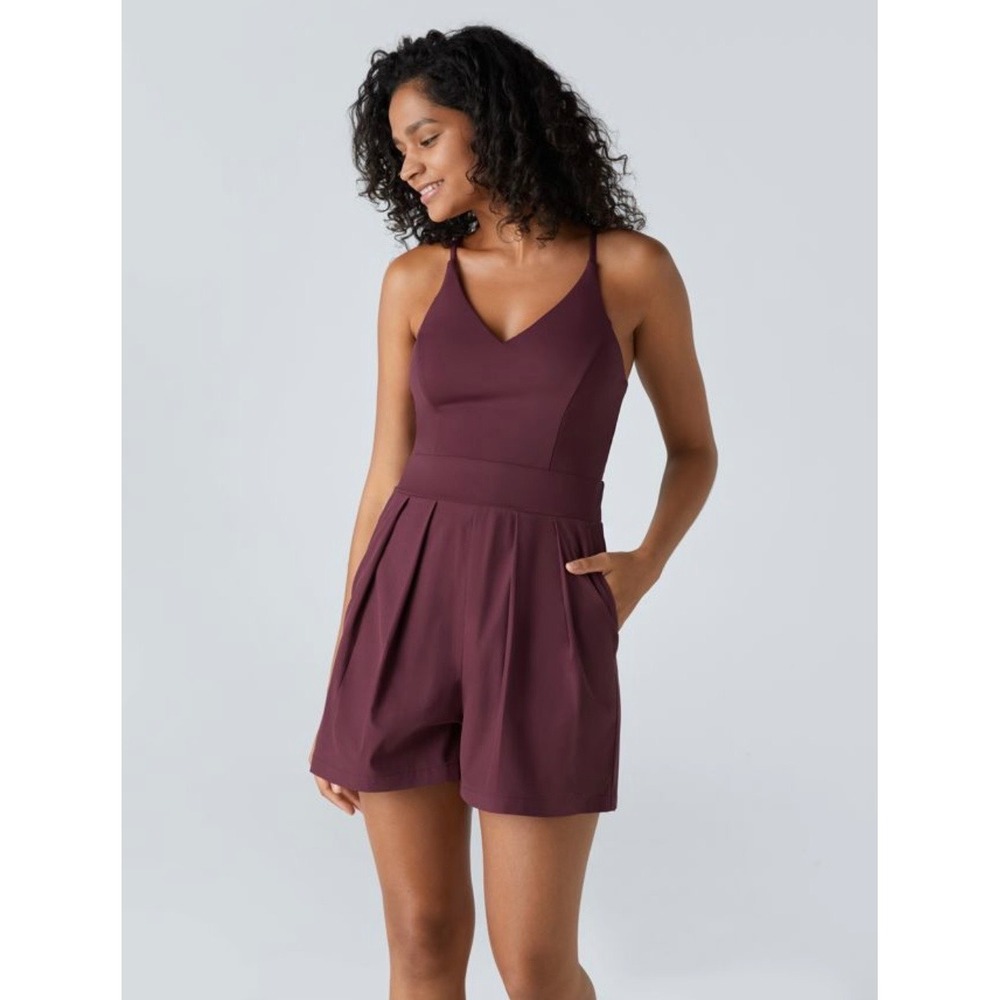 Halara Breezeful XL Burgundy V Neck Romper Activewear Sporty Resort Chic - Picture 9 of 9